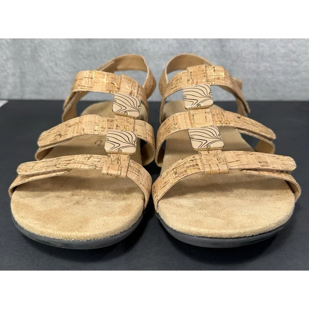 Vionic Amber Adjustable Sandal‎ Women's 10 Cork Gold Flat Arch Support Comfort